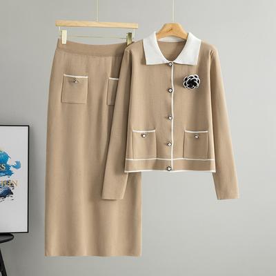 La Nueva Colección de Otoño e Invierno Presenta una Solapa con Bloques de Color, un Moderno Conjunto de Cárdigan de Punto de un Solo Botón y una Falda Adelgazante para Mujer