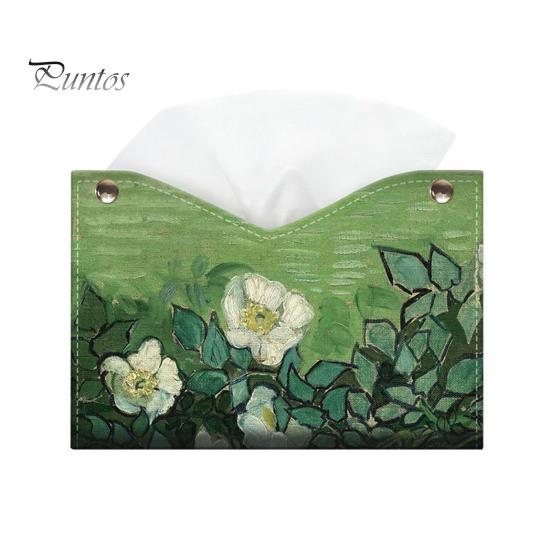 Space Saving Paper Holder PU Leather Tissue Box Cover with Wild Rose/Sunflower Pattern, Foldable Desktop Organizer, Napkin Case, Facial Organizer
