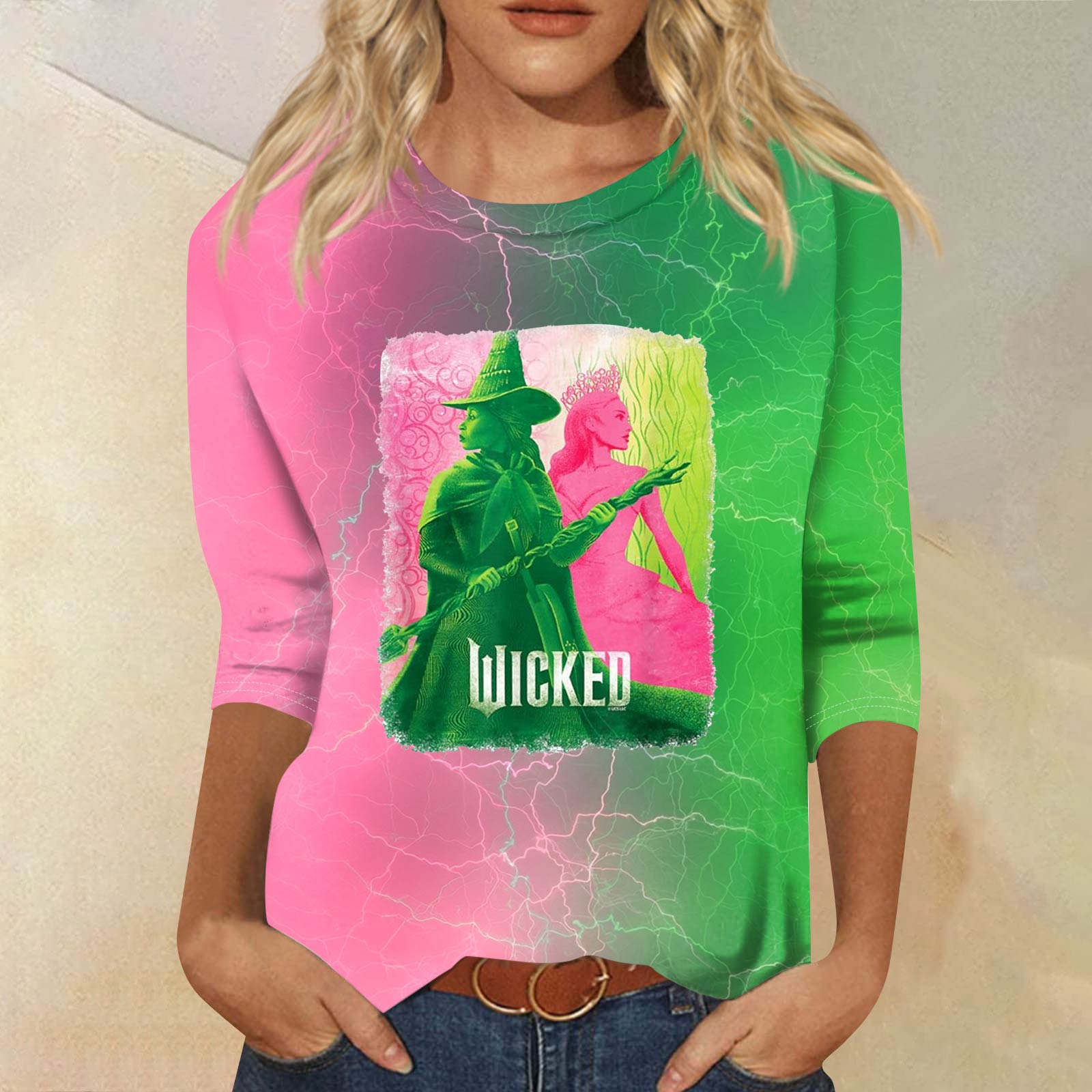 

Women s Fashionable Casual Three-Quarter Sleeve Printed Round Neck Top XXL