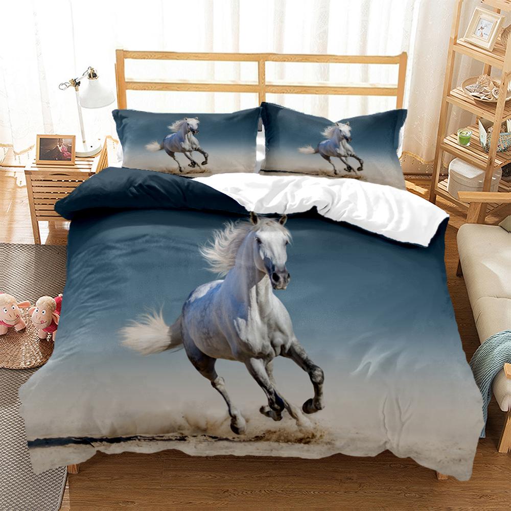Horses Hd Print Polyester Bedding SetsKids Or Adults For Beds Quilt Cover Pillowcase Bedding SetTeens King Size Bedding Set