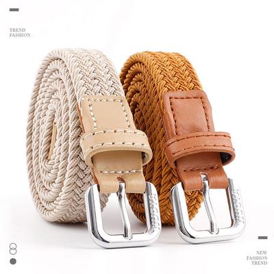 Men Women Casual Knitted Pin Buckle Belt Woven Canvas Elastic Expandable Braided Stretch Belts Plain Webbing Strap