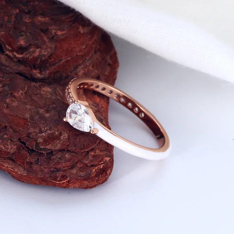 Authentic 925 Sterling Silver Hearts Rectangle CZ Enamel Finger Rings For Women Wedding Engagement Jewelry