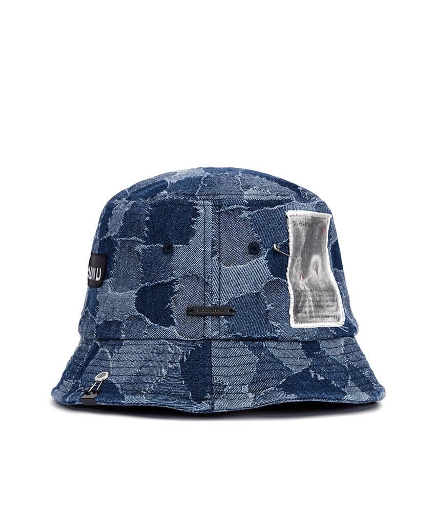 BLACKBLOND Vividi Defereration Patchwork Denim Bucket Hat (Blue)