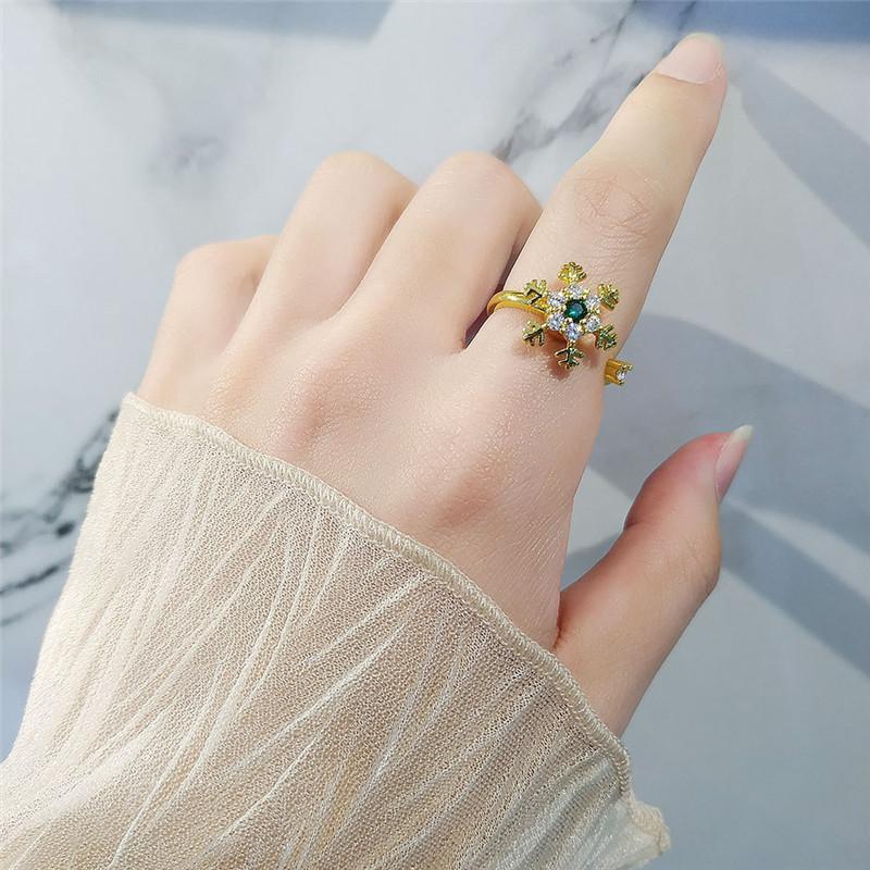 Winter CZ Snowflake Opening Rings for Women Girls Christmas Jewelry Fidget Anxiety Relaxing Ring Year Gift