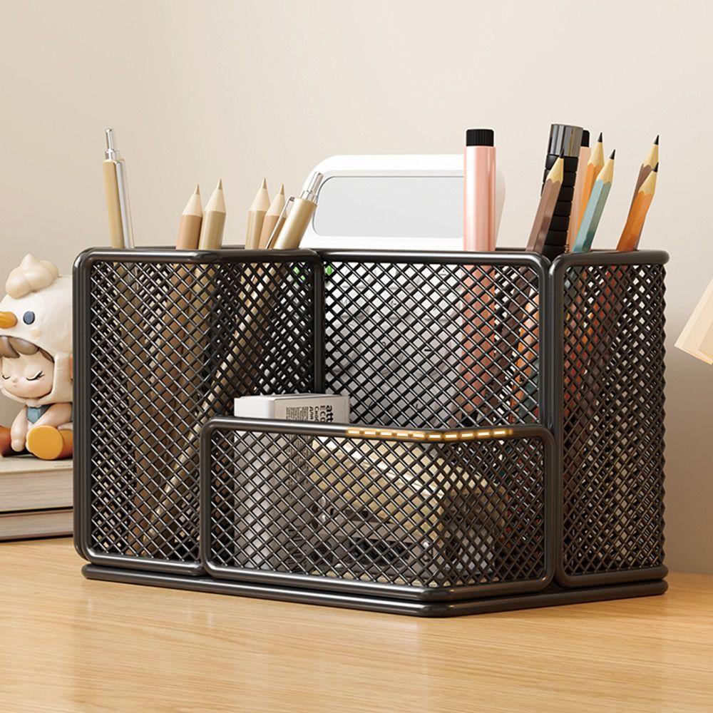 Carbon Steel Mesh Desk Organizer Metal Mesh Stationery Storage Rack Desktop Pen Holder  School Use