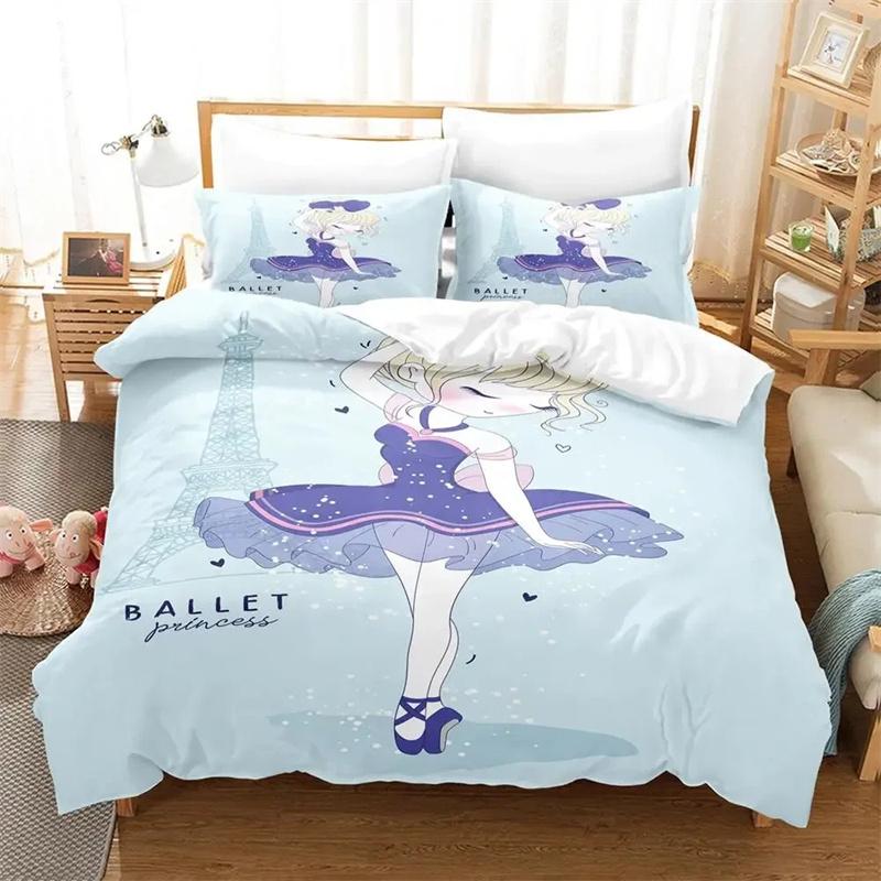 Cartoon Ballet Dancing Girl Duvet Cover Set Princess Twin Size Bedding Kids Nordic Bed Cover 150x90 Queen King