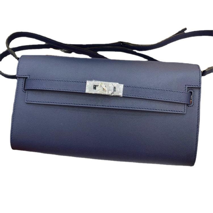 Sac femme première couche cuir de vachette bandoulière réglable long portefeuille KL bandoulière unique bandoulière fermeture éclair cuir de vachette petit sac carré tendance