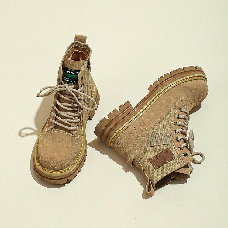 Martin boots women's 2025 new autumn and winter velvet retro tooling boots winter versatile yellow platform short boots children increase height