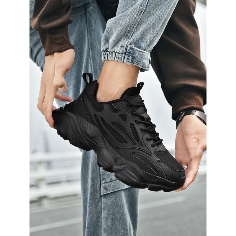 Large size new soft-soled sneakers spring and summer wear-resistant men's shoes black platform casual shoes mesh dad shoes