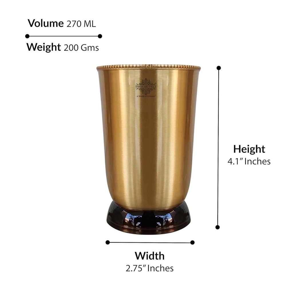 Pure Brass Matt Finish Glass/Tumbler with Black Bottom, Serveware & Drinkware, Ayurveda Healing, Volume-270 ML, 2 Piece