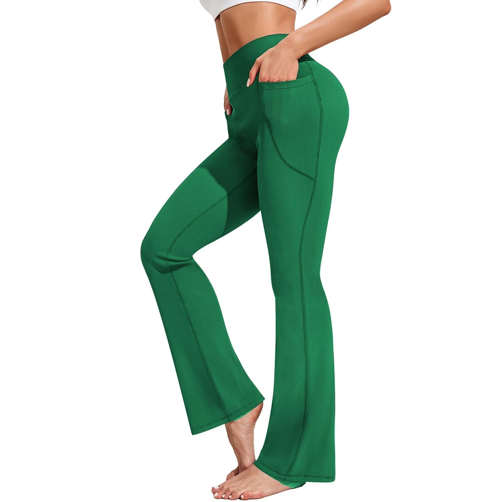 

Женские эластичные брюки с высокой талией, повседневные активные брюки с широкими штанинами и длинными брюками, брюки с карманами M зелёный
