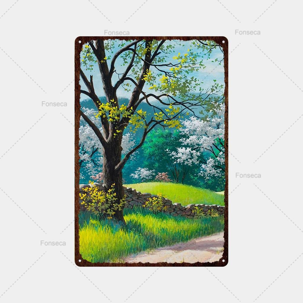 Flower Potted Landscape Metal Sign Vintage Tin Sign Metal Vintage Bar Vintage Wall Decoration Bar Club Man Cave Metal Poster