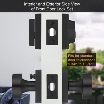 Black Door Knob with Deadbolt Adjustable Design Simple Installation Heavy Duty Modern Front Door Handle Deadbolt Set