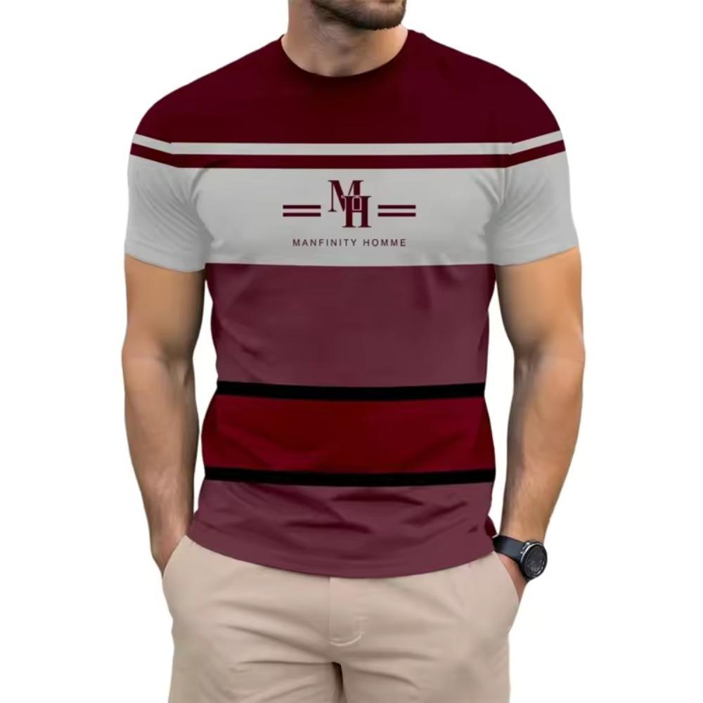 Colorful Striped Small Icon Simple Fashionable Comfortable Soft Breathable Large Loose Casual Short Sleeved Men's T-shirt