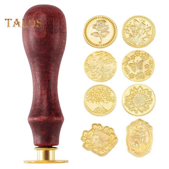 

Набор печатей из воска Головки печатей из воска с деревянной ручкой Несколько узоров Набор печатей из воска для писем, поздравительных открыток, подарков, украшений C