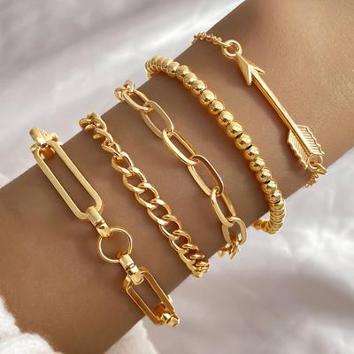 Convient Pour Le Port Quotidien Chaîne Géométrique Classique Pour Femmes Design 5 Pièces/ensemble De Bracelets Empilables Vintage Créatif Multi-couches Un Cadeau Pour Les Fêtes Unique