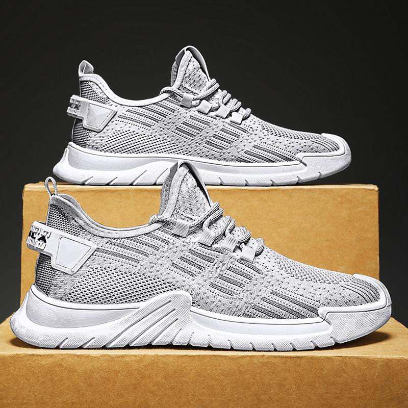Large size men's shoes spring mesh breathable fly-woven fashion running shoes round head platform men's casual sports shoes