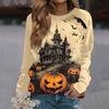 Women's Fashion Casual Long Sleeve Halloween Printed Round Neck Sweater Top