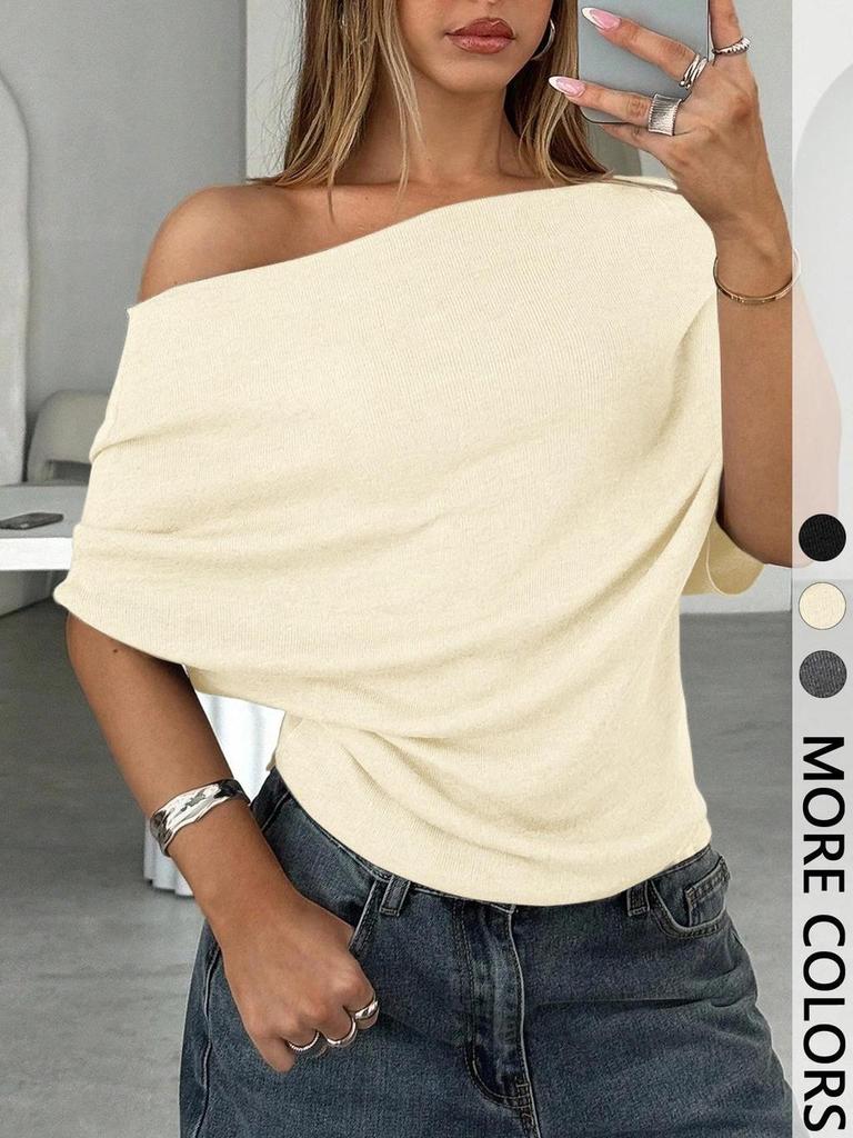 Summer Womens T Shirt With Modale Fabric Short Sleeve One Shoulder Casual Style For Daily Wear