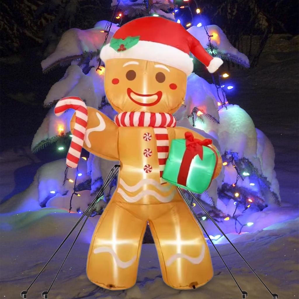 Christmas Inflatable Gingerbread Man 8 Feet with Fan and Anchor Rope with LED Lights for Halloween Indoor Patio Holiday
