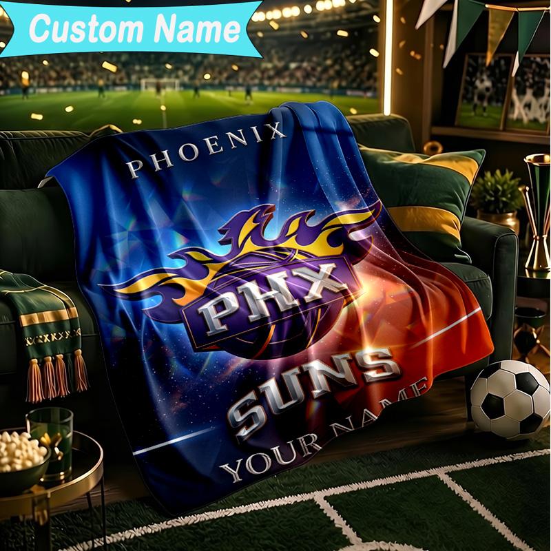 1PC Custom Name Blanket Suns Basketball Artwork Flannel Blankets Patterns Throw Blanket All-Season Soft Gift for Couch, Bed, Camping, Birthday Gifts