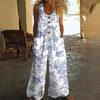 Damen Ärmelloser Jumpsuit mit Blumenmuster, Knopfleiste vorne und Seitentaschen