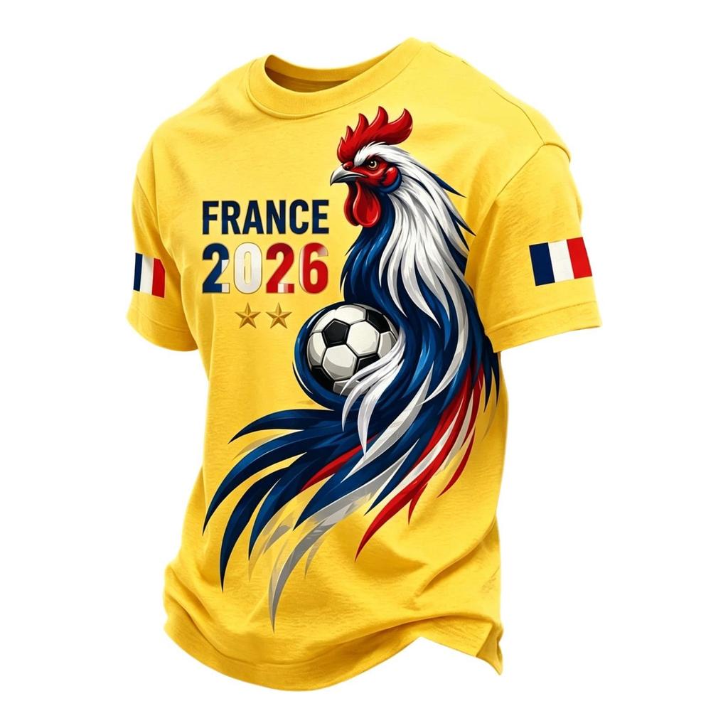 Men's Classic Crew Neck Short Sleeve T-Shirt with France Football Graphic Print Soft Comfortable Fit Casual Wear