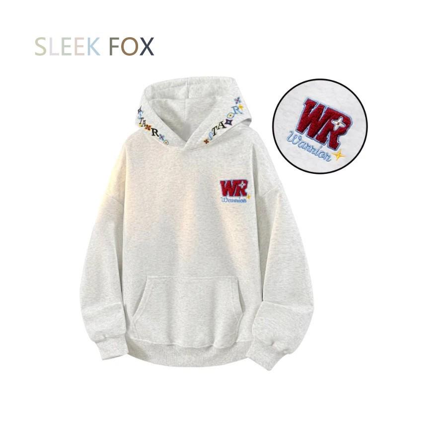 Korean Trendy Embroidered Letter Hoodie: Autumn/Winter Warm Velvet Sweatshirt L