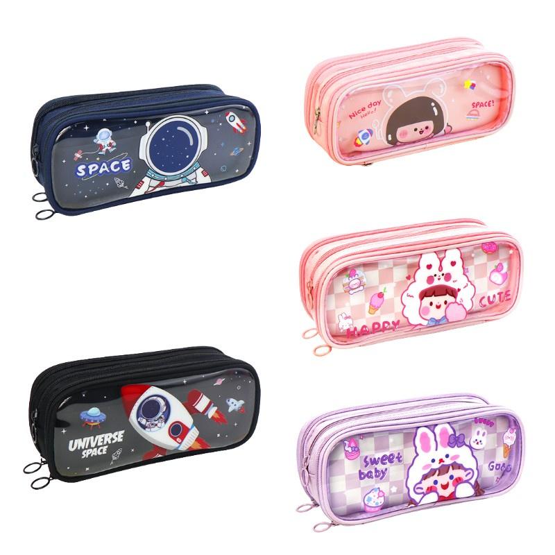 Tong Zhuo Transparentes Federmäppchen mit großer Kapazität für Jungen und Mädchen der Grundschule, Cartoon-Stil 8100 Pinkes Mädchen