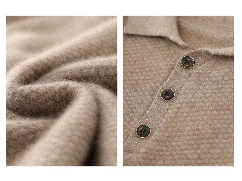 Men's Pure Wool Polo Collar Cardigan: Loose, Button-Up, Business Casual Cashmere Knit Sweater
