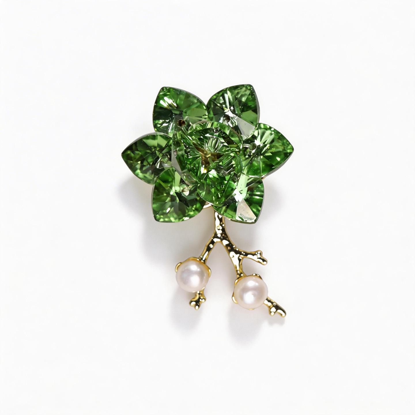 Handmade Woven Crystal Flower Brooch with Freshwater Pearl Plum Blossom Design