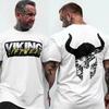 Viking Printed Sport Men's T-Shirt Gym Fitness Bodybuilding Clothing Slim Cotton T Shirt Male Summer Workout Training Tee Tops