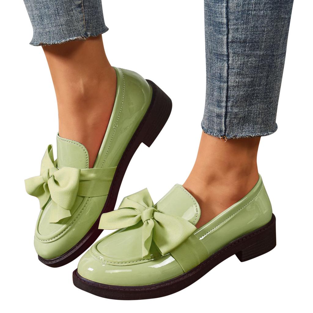 Modische Damen-Loafer mit Rundspitze und Schleife, Übergröße, Kleine Lederschuhe
