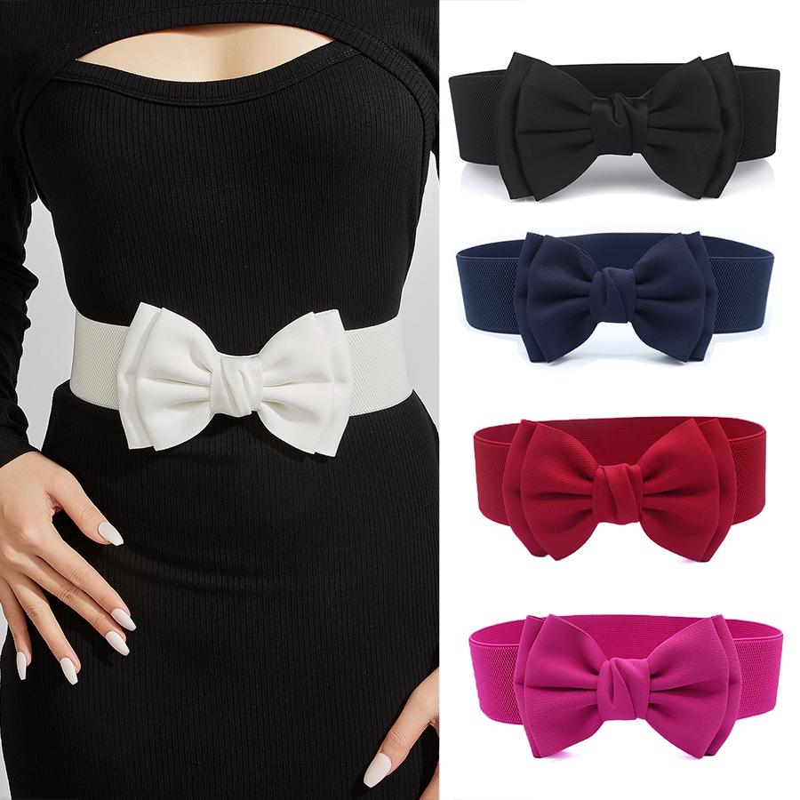 Women Big Bow Waistband Elastic Wide Waist Belt Fashion Solid Bowknot Waist Straps For Dress Decorate Clothes Accessories