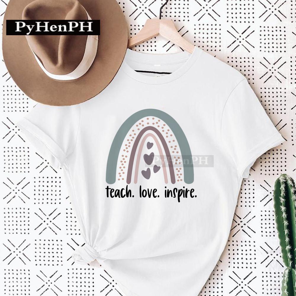 Womens Fashion Rainbow Teacher Graphic TShirt Loose Fit Casual round Neck Aesthetic Top Ins Style Modal fabric