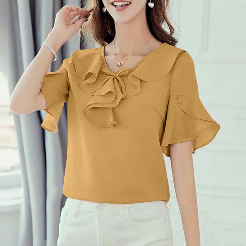 

ZANZEA Женская летняя блузка с оборками, V-образным вырезом, коротким рукавом, в повседневном стиле 5XL хаки