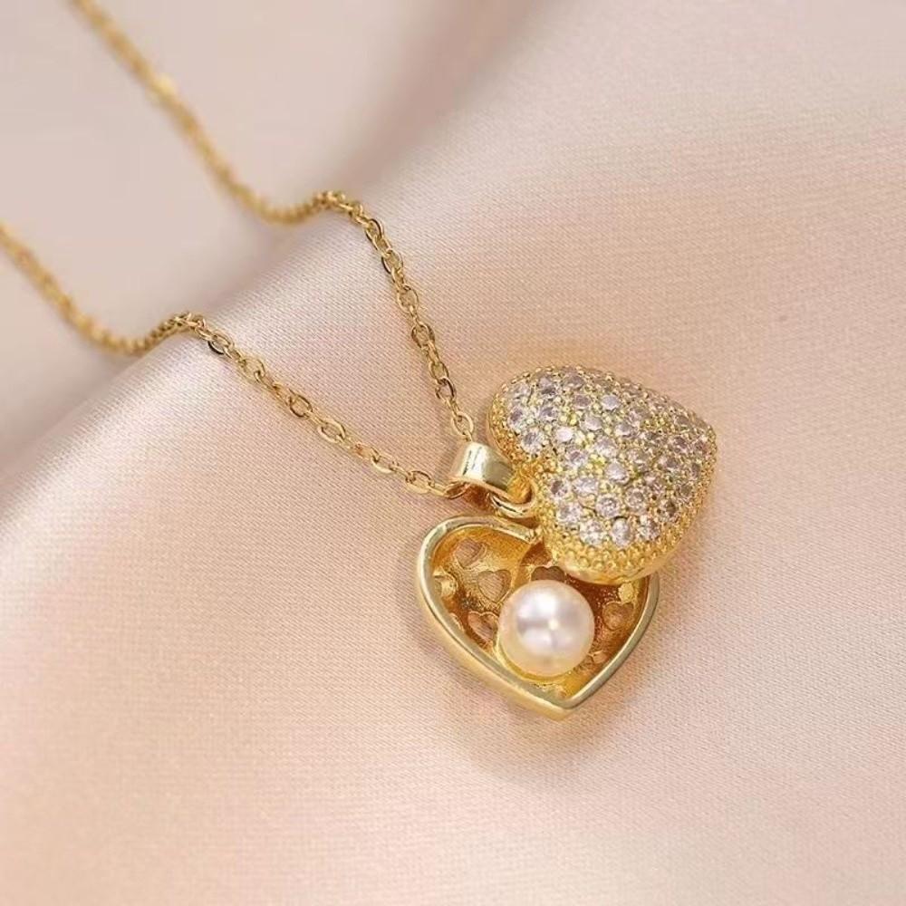 Elegant Oyster Necklace Fashionable Clavicle Chain Trendy Peach Heart Pearl Necklace  Women