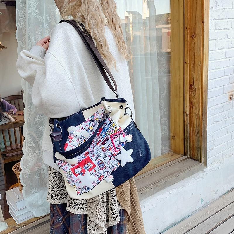 Handbag Splicing Canvas With Cute  Print And Bones Decorations Star