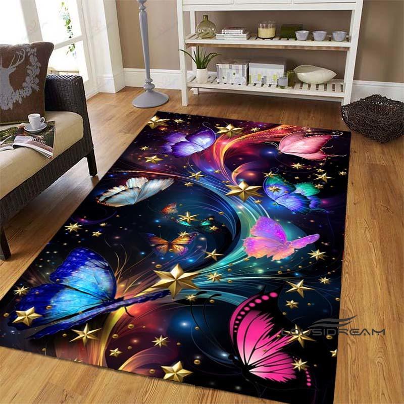 Dreamy Purple Butterfly Pattern Rugs for Living Room Bedroom Area Rugs Child Room Play Rug Cartoon 3D Printing Kids Game Mats001