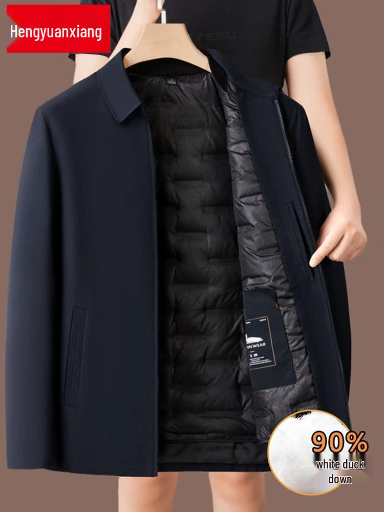 Hengyuanxiang Men's 100% Pure Wool Pullover, Round Neck, Thickened Winter Sweater for Middle-Aged Dads.