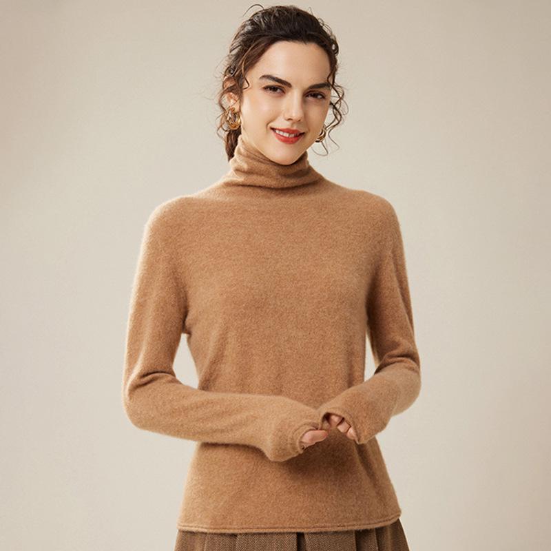 Women's High Neck Loose Fit 100% Pure Cashmere Sweater - Warm Knit Pullover