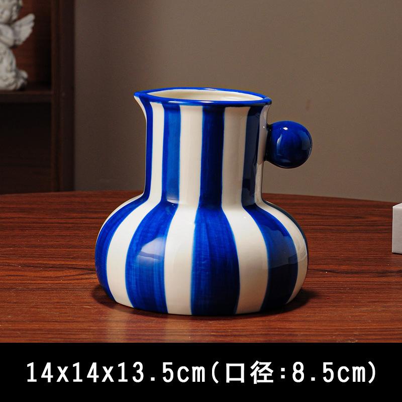 Ceramic Stripes Vase Flower Arrangement Chinese Retro Decoration Porcelain Bottle Flower Vase Home Decoration Accessories синий