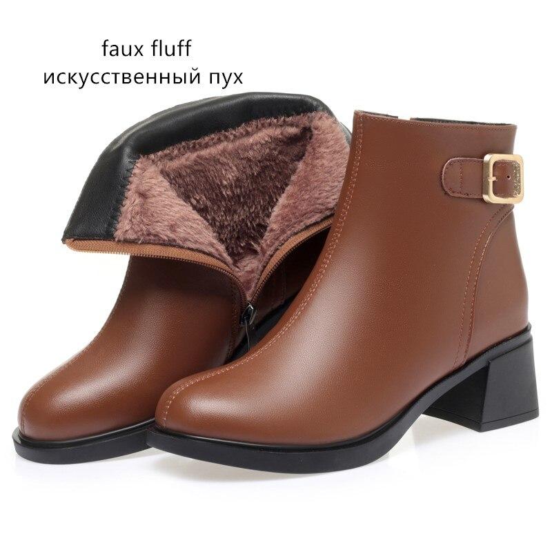 Ladies Fashion Boots Online 2026.💰Kjøp Women Winter Boots Genuine Leather Mid Heel Thick Wool Warm Women ...