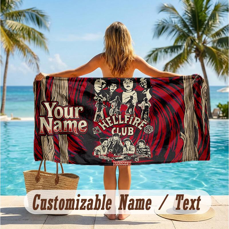Custom Text Beach Towel, Soft Absorbent Swimming Multi-use TowelStranger Things