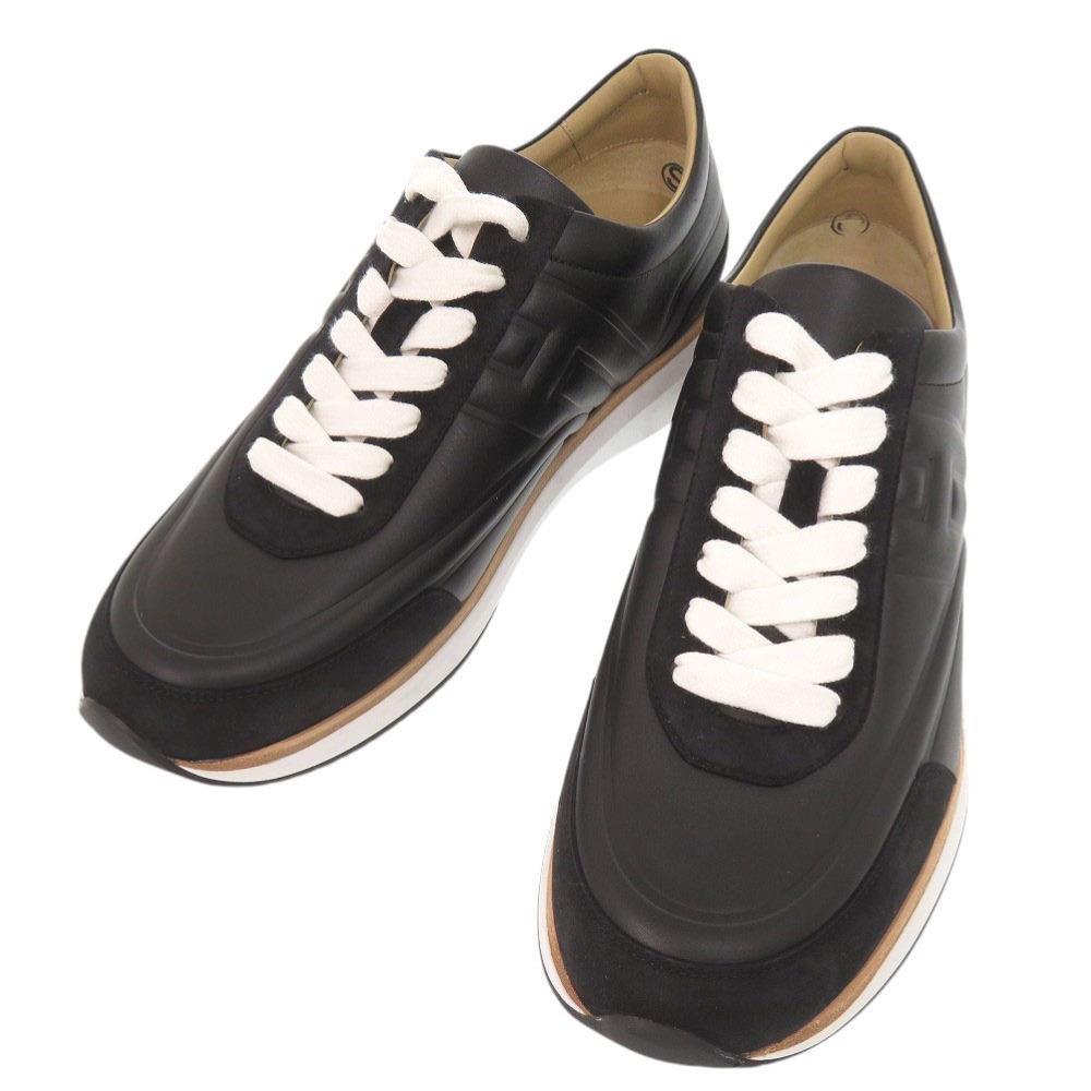 Used AUTHENTIC HERMES EASY Sneakers Black Calf Leather