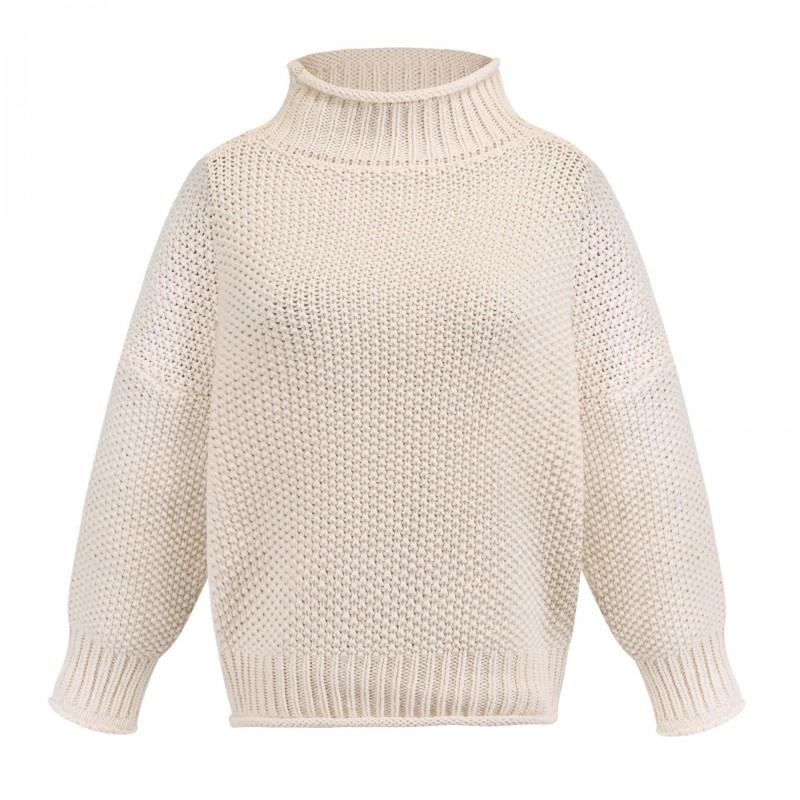 Womens Chunky Knit High Neck Pullover Sweater Loose Fit Cotton Acrylic Blend Winter