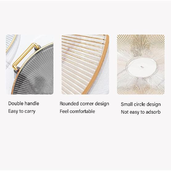 Decor Round Serving Tray, Gold Handle Round Serving Tray Display Gold Multifunctional for Desserts (Transparent)
