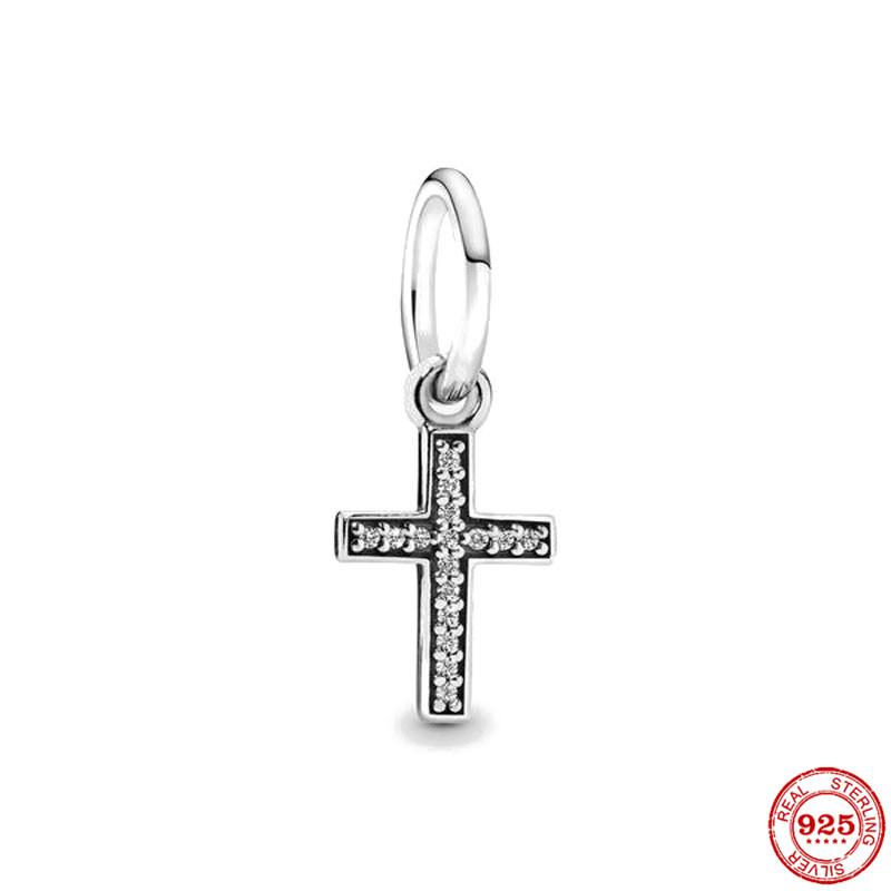 925 Silver Sparkling Cross Safety Chain Dangle Charm Buddha statue Goddess Bead Fit Original Bracelet DIY Jewelry For Women Gift