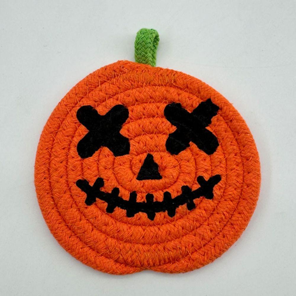4/8Pcs Handwoven Pumpkin Shaped Coasters Creative Non-Slip Cup Mat  Halloween Decor