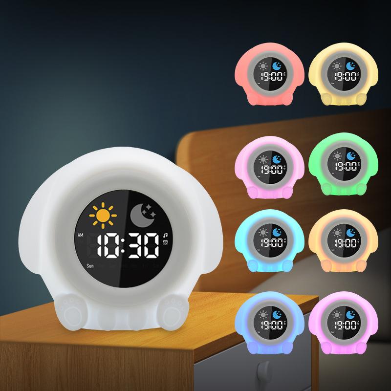 Cartoon digital display electronic clock animal patting color-changing silicone night light children's auxiliary sleep light